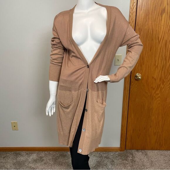 SUNDANCE- Gracie Cardigan Wool Blend Size M Tan Duster Sweater - Picture 3 of 9